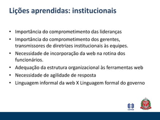 2. ArticulaçãoResultadosFuncionários: 41 na Rede CIM; 24 com foto; 11 amigos (média - cai para 6,5 se João Anselmo for desconsiderado); Associados a 2,5 grupos (média); 12 (de 31) não se lembram de seu Twitter3. Auto-organização2. Articulação1. Estruturação da rede