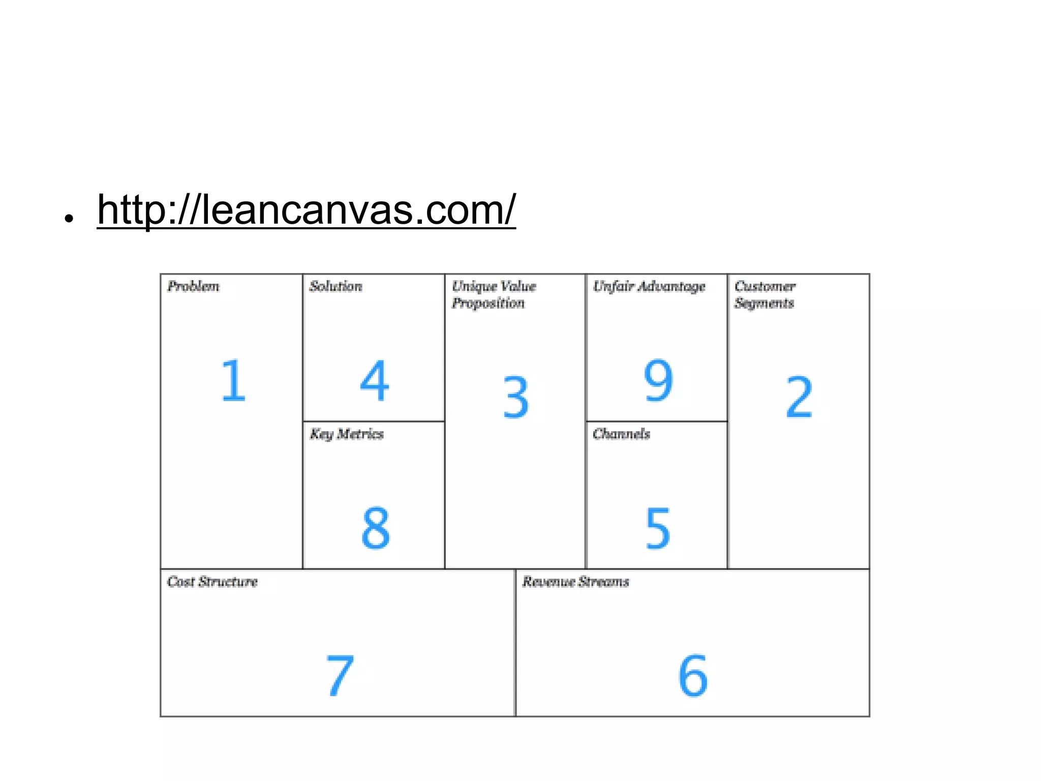 ●   http://leancanvas.com/
 