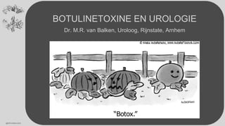 BOTULINETOXINE EN UROLOGIE
Dr. M.R. van Balken, Uroloog, Rijnstate, Arnhem
@MRVANBALKEN
 