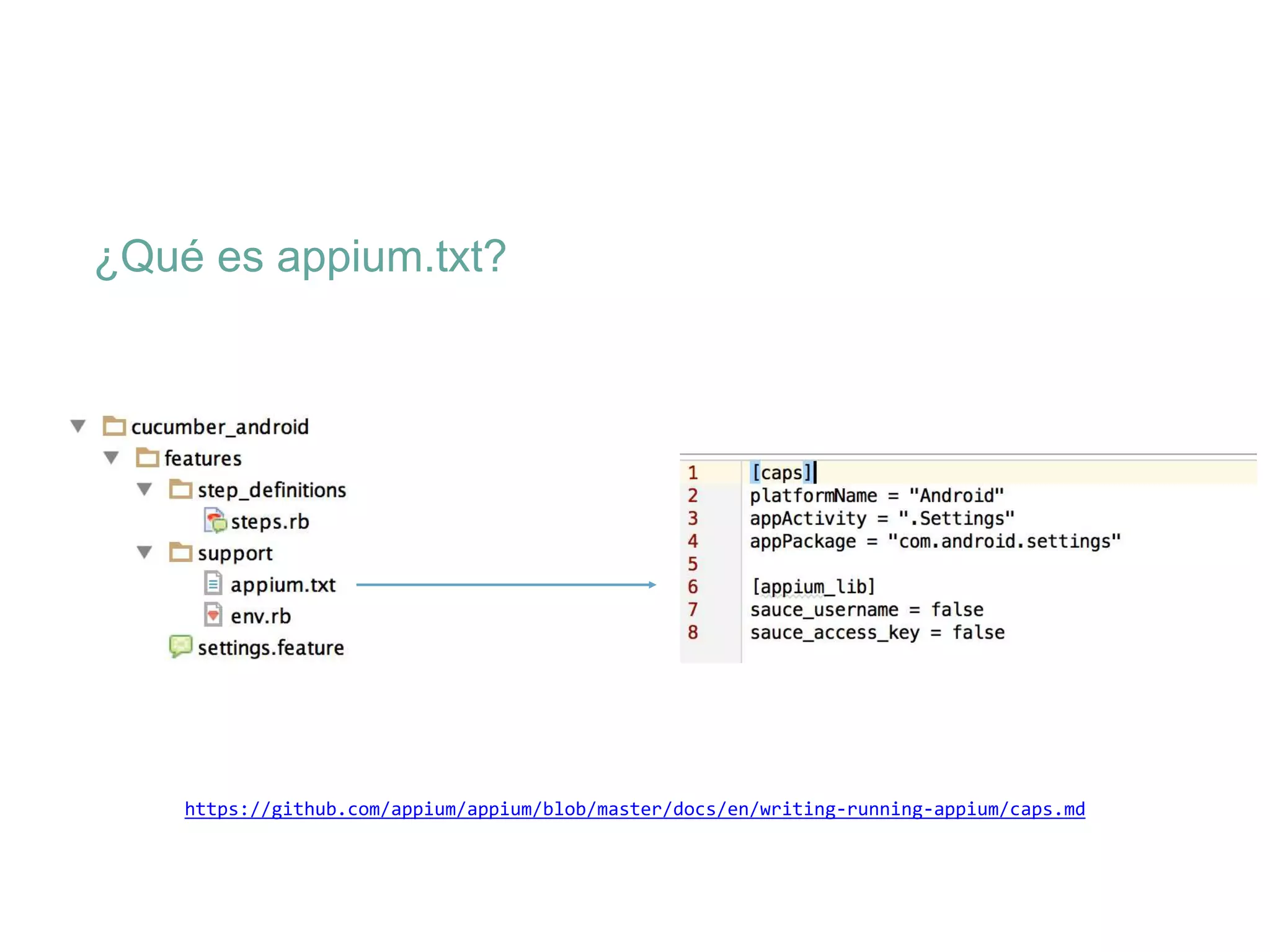 ¿Qué es appium.txt?
https://github.com/appium/appium/blob/master/docs/en/writing-­‐running-­‐appium/caps.md
 