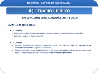 DECISÕESDo Conselho dos Contribuintes:a) vinculação expressa e direta com a aplicação específica dos recursos em bens ou direitos referentes à implantação ou expansão de empreendimentos econômicos ; “Acórdão n° 105-16638 - 2 ª Câmara do Primeiro Conselho dos ContribuintesEmenta: (...) IRPJ/CSLL - SUBVENÇÃO PARA INVESTIMENTO – CARACTERIZAÇÃO - As subvenções para investimentos, que podem ser excluídas da apuração do lucro real, são aquelas que, recebidas do Poder Público, sejam efetiva e especificadamente aplicadas pelo beneficiário aos incentivos previstos na implantação ou expansão do empreendimento econômico projetado. Desta forma, incentivos fiscais recebidos como compensação por inversões fixas previamente realizadas pelo beneficiário, não são passíveis de enquadramento como subvenção de investimento, na ótica do imposto de renda, por não atenderem à condição de concomitância e de absoluta correspondência entre a percepção da vantagem e a aplicação dos recursos”. (g.n)Note-se que para serem enquadrados como subvenção para investimento, os incentivos fiscais deverão apresentar condição de concomitância e de absoluta correspondência entre a percepção da vantagem e aplicação dos recursos. Em síntese, o referido acórdão sustenta que para cada valor investido deverá ser comprovada a respectiva aplicação em investimento.