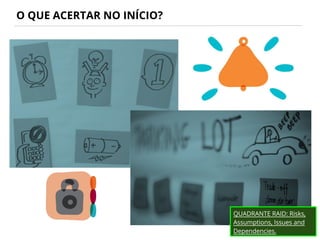 O QUE ACERTAR NO INÍCIO?
QUADRANTE RAID: Risks,
Assumptions, Issues and
Dependencies.
 