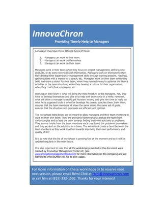 innovaChron\'s Workshop Catalog