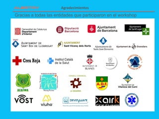 Gracias a todas las entidades que participaron en el workshop
Agradecimientos
 