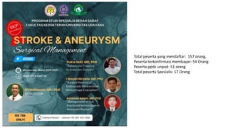 Total peserta yang mendaftar: 157 orang,
Peserta terkonfirmasi membayar: 54 Orang
Peserta ppds unpad: 51 orang
Total peserta Spesialis: 17 Orang
 