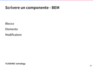 Blocco
Elemento
Modificatore
Scrivere un componente - BEM
65
 