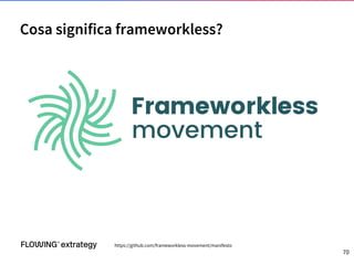 Cosa significa frameworkless?
https://github.com/frameworkless-movement/manifesto
70
 