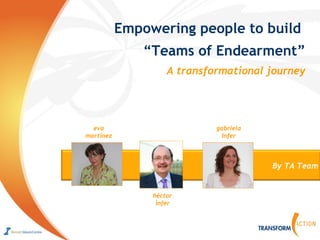 Empowering people to build
               “Teams of Endearment”
                    A transformational journey




  eva                        gabriela
martínez                       Infer



                                        By TA Team


                héctor
                 infer
 