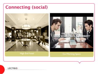 Connecting (social)
High End hotel	

 Co-Working Space	

 