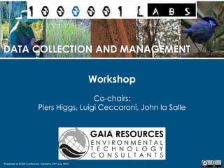 Presented at ACSA Conference, Canberra, 23rd July, 2015
Workshop
Co-chairs:
Piers Higgs, Luigi Ceccaroni, John la Salle
DATA COLLECTION AND MANAGEMENT
 