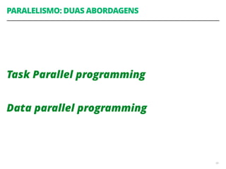 PARALELISMO: DUAS ABORDAGENS
Task Parallel programming
Data parallel programming
60
 