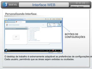 Interface WEBPalavra -ChaveEncontrando Aplicativos e Módulos.Tendo um grupo de aplicativo selecionado como Manufatura, por exemplo, a interface apresenta o menu para a busca de módulos e funcionalidades.5