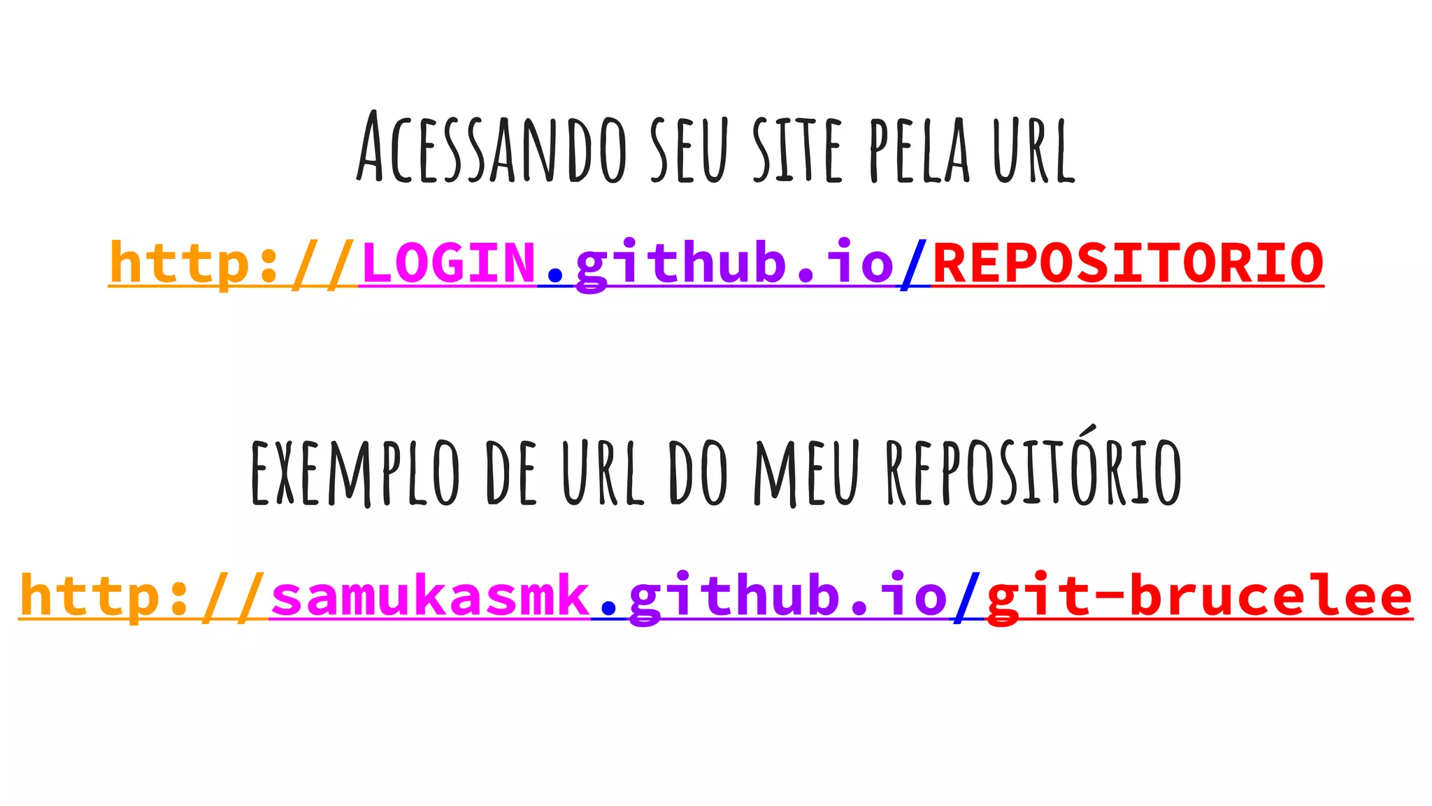 Acessando seu site pela url
http://LOGIN.github.io/REPOSITORIO
http://samukasmk.github.io/git-brucelee
exemplo de url do meu repositório
 