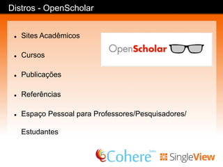 Distros - COD
l  Site para Conferências
l  Venda de Ingressos
l  Submissão/Aprovação de Palestras
l  Programação
 