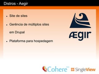 Gostou? Conheça mais sobre as distros em:
https://drupal.org/project/distributions
Obrigado!
Distros Drupal - considerações finais
pedrorocha@singleview.com.br	
  
@pedrogomesrocha	
  
nick@iss.im	
  
@nickvidal	
  
 