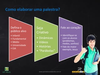 www.portalescoladavida.com.br
Como elaborar uma palestra?
 