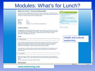 Modules: What’s for Lunch? Health and cultural awareness www.etwinning.net 