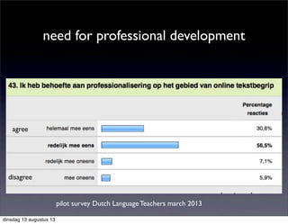 need for professional development
pilot survey Dutch Language Teachers march 2013
agree
disagree
dinsdag 13 augustus 13
 
