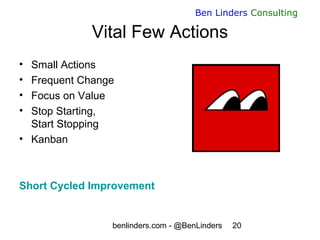 benlinders.com - @BenLinders 20
Ben Linders Consulting
Vital Few Actions
• Small Actions
• Frequent Change
• Focus on Valu...