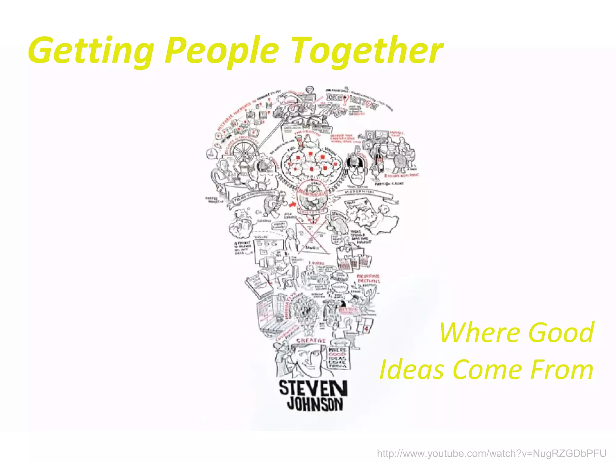 Getting People Together
Where Good
Ideas Come From
http://www.youtube.com/watch?v=NugRZGDbPFU
 