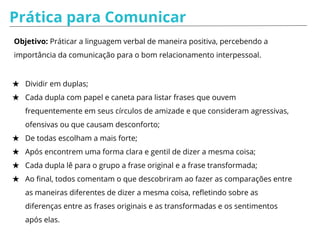 Visual
Cenário:
Uma equipe está com problemas de comunicação e junto não estão
entregando nas iterações. As pessoas se atrasam para as stand up e há um
desconforto no ar, pois ninguém se dá feedbacks.
1º Etapa:
Ilustre o momento que a equipe está passando.
2º Etapa:
Ilustre uma solução para mudar a situação atual da quipe.
 