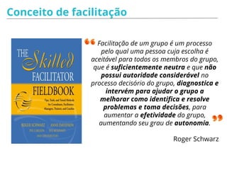 Quais são as
habilidades para uma
pessoa facilitadora?
Facilitadores são responsáveis pela criação de um ambiente para
o grupo atingir o objetivo da dinâmica. Um ambiente de
aceitação, empatia, respeito, confiança, liberdade, diálogo,
sinergia e compartilhamento.
 