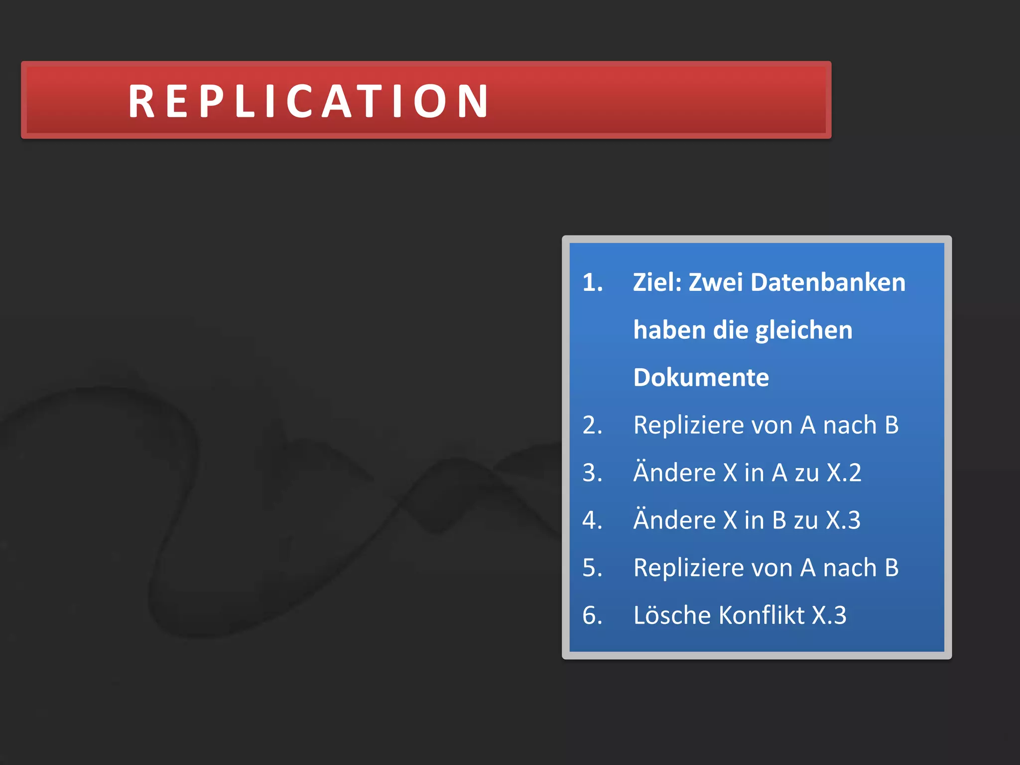 ABFRAGENKein SQLAbfragetechnik MapReduceView: map- und reduce-FunktionUmdenken nötig, dafür skalierbar1mapreduceErgebnis23