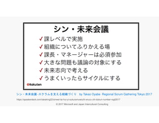 https://speakerdeck.com/takaking22/sinwei-lai-hui-yi-sukuramuwozhi-eruzu-zhi-dukuri-number-rsgt2017
シン・未来会議 -スクラムを支える組織づくり by Takao Oyabe Regional Scrum Gathering Tokyo 2017
 