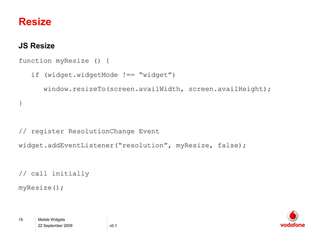 Resize JS Resize function myResize
