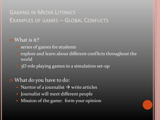 Gaming in Media LiteracyExamples of games – My Pop StudioMusic studio