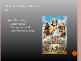 Recognize that fashion magazines and advertising create impossible ideals and stereotypes that are unrealistic, unhealthy and undesirable in real lifeGaming in Media LiteracyExamples of games – Global Conflicts