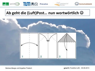 ProLehre
Barbara Beege und Angelika Thielsch gmw13, Frankfurt a.M., 05.09.2013
Hochschuldidaktik
Ab geht die (Luft)Post… nun wortwörtlich 
 