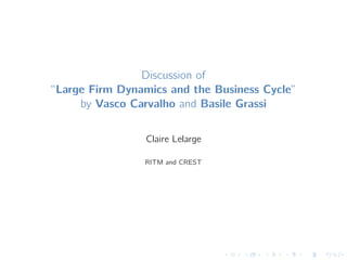 Discussion of
“Large Firm Dynamics and the Business Cycle”
by Vasco Carvalho and Basile Grassi
Claire Lelarge
RITM and CREST
 