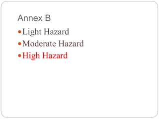 Annex B
Light Hazard
Moderate Hazard
High Hazard
 