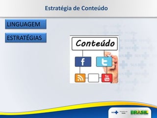 Estratégia de Conteúdo
LINGUAGEM
ESTRATÉGIAS
 
