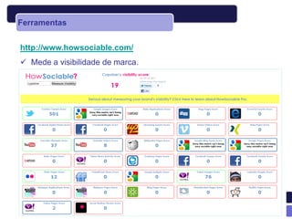 Ferramentas


http://www.howsociable.com/
 Mede a visibilidade de marca.
 
