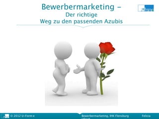 Bewerbermarketing -
                          Der richtige
                  Weg zu den passenden Azubis




© 2012 U-Form:e                Bewerbermarketing, IHK Flensburg   Felicia
 