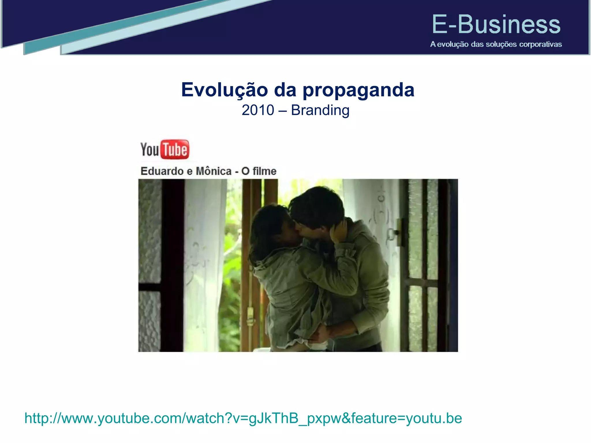 Evolução da propaganda 2010 – Branding  http://www.youtube.com/watch?v=gJkThB_pxpw&feature=youtu.be 