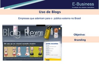 Uso de Blogs Empresas que aderiram para o  público externo no Brasil Objetivo: Branding  