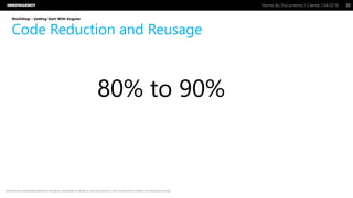 Nome do Documento / Cliente / 04.03.16 / 3030Nome do Documento / Cliente / 04.03.16
Este documento é propriedade intelectual de Innovagency, não podendo ser alterado ou usado para outro fim, a não ser o previamente acordado, sem autorização da mesma.
WorkShop – Getting Start With Angular
Code Reduction and Reusage
80% to 90%
 