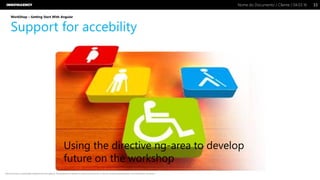Nome do Documento / Cliente / 04.03.16 / 3333Nome do Documento / Cliente / 04.03.16
Este documento é propriedade intelectual de Innovagency, não podendo ser alterado ou usado para outro fim, a não ser o previamente acordado, sem autorização da mesma.
WorkShop – Getting Start With Angular
Support for accebility
Using the directive ng-area to develop
future on the workshop
 