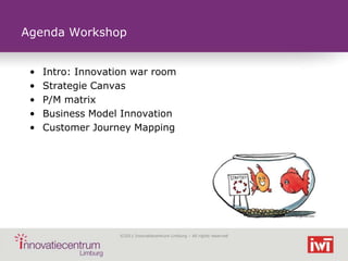 Agenda Workshop


 •   Intro: Innovation war room
 •   Strategie Canvas
 •   P/M matrix
 •   Business Model Innovation
 • ...