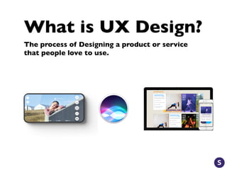 What is UX Design?
The process of Designing a product or service
that people love to use.
 