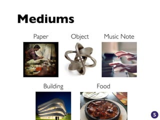 Mediums
Paper Object
Building Food
Music Note
 