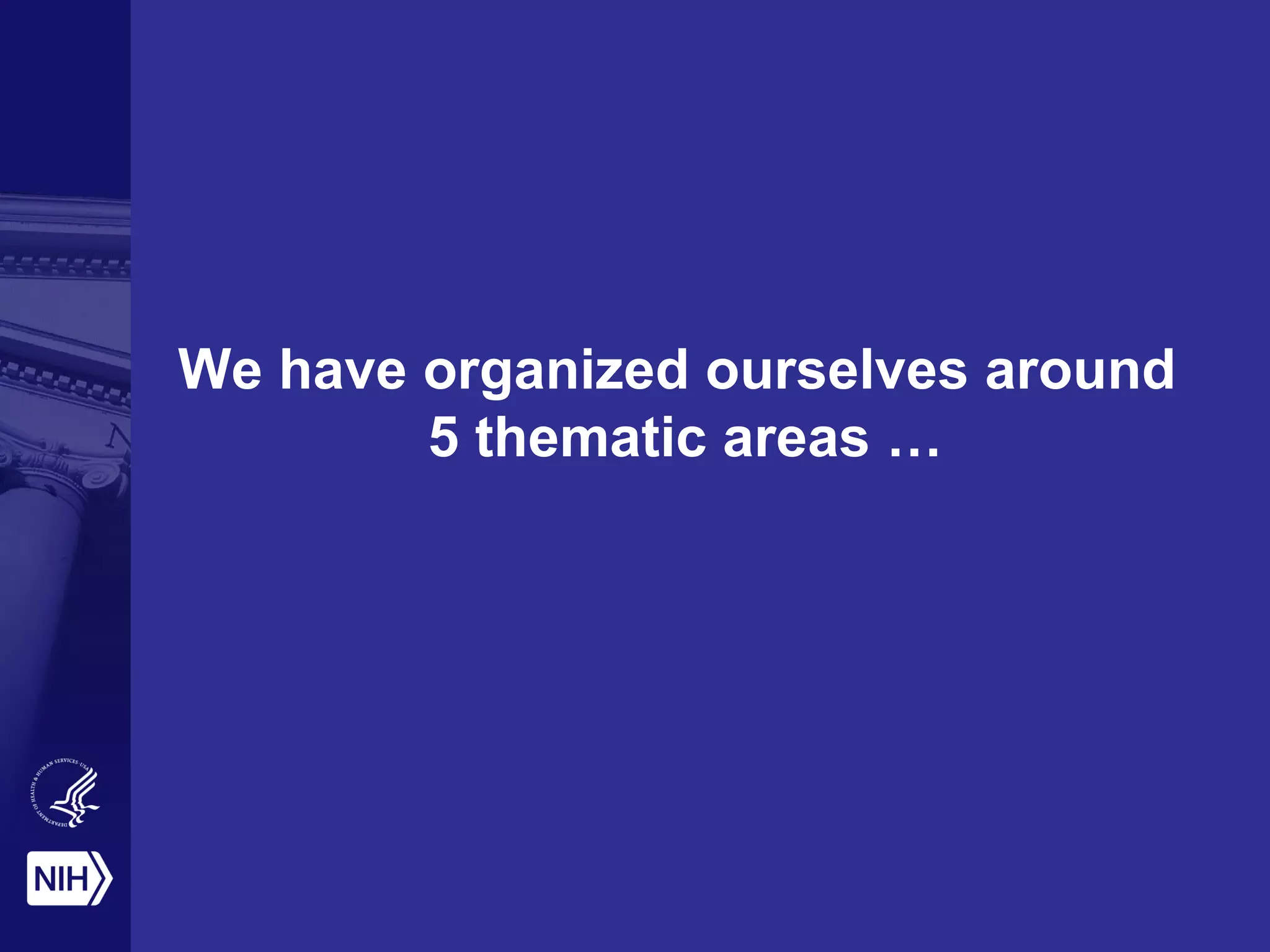 We have organized ourselves around 
5 thematic areas … 
 