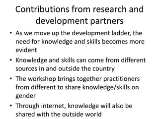 Observations and reflections on the AgriGender 2011 Workshop