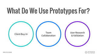 Client Buy-In
Team
Collaboration
User Research
& Validation
What Do We Use Prototypes For?
INTRO TO UX DESIGN
 