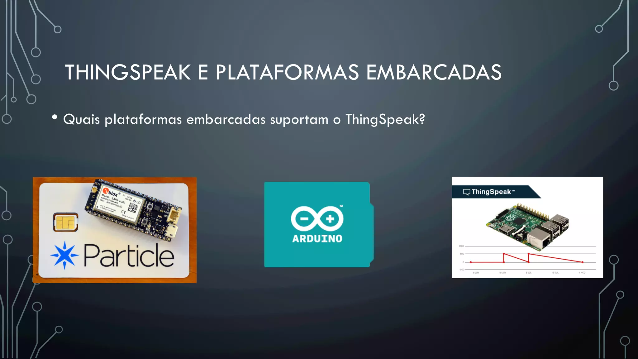 THINGSPEAK E PLATAFORMAS EMBARCADAS
• Quais plataformas embarcadas suportam o ThingSpeak?
 