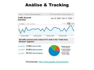Análise & Tracking
Ferramentas: http://www.google.com/analytics
 
