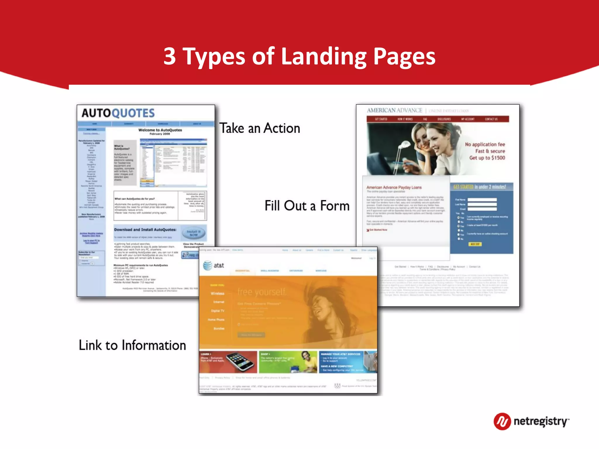 3 Types of Landing Pages
 